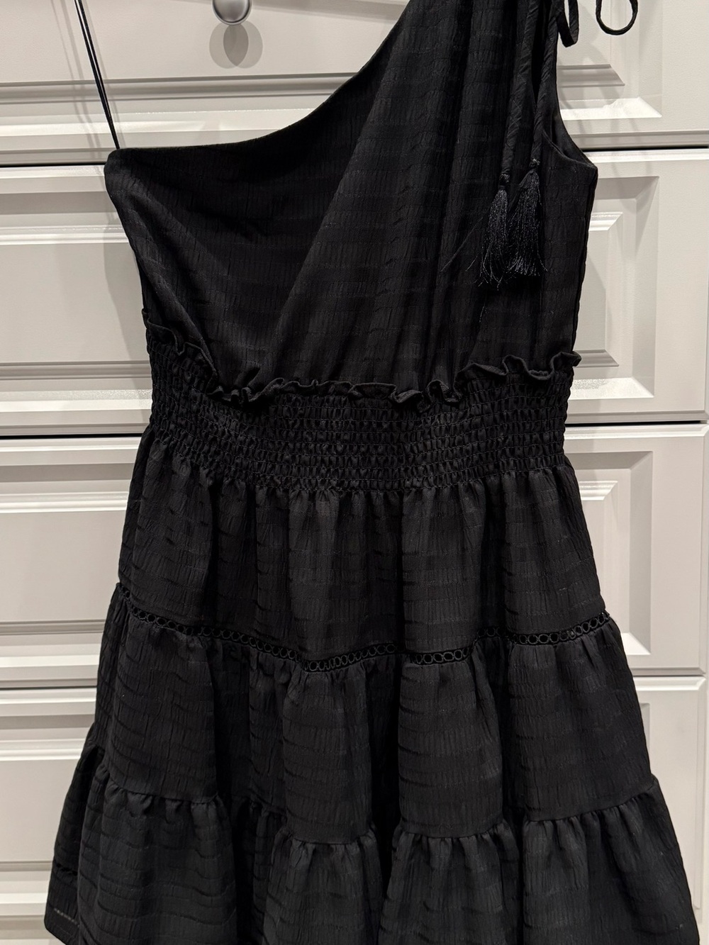Taylor Black One-Shoulder Tiered Summer Dress
